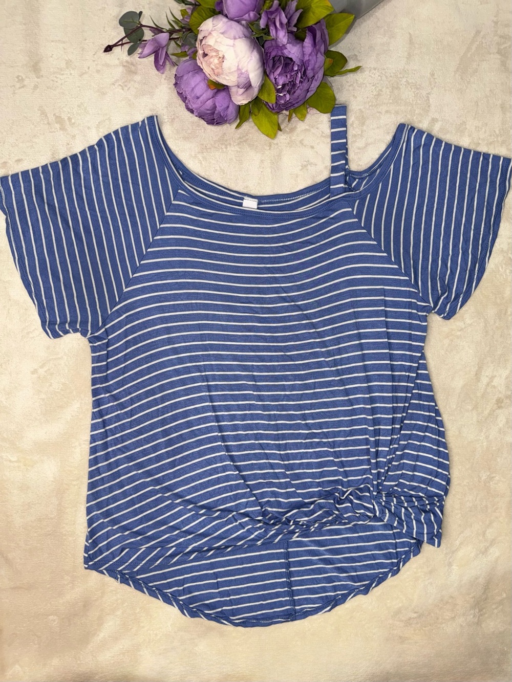 NEW Blue and White Striped Off the Shoulder Top